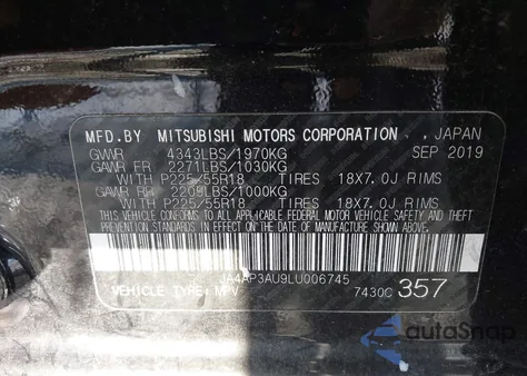 2020 Mitsubishi Outlander Sport 2.0 Es z USA, uszkodzony, nr VIN JA4AP3AU9LU006745